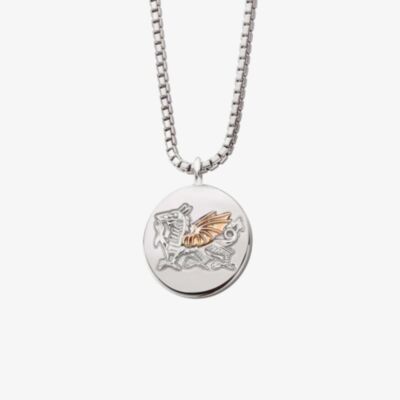 Clogau WRU Silver 9ct Rose Gold Welsh Dragon Double Sided Necklace 3SWRUWDP