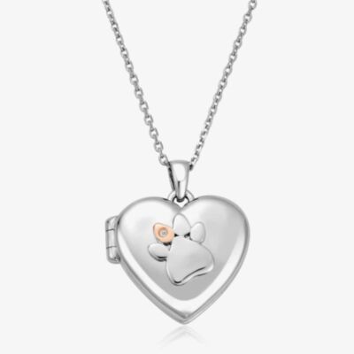 Clogau Paw Print Heart White Topaz Locket 3SPWP0617