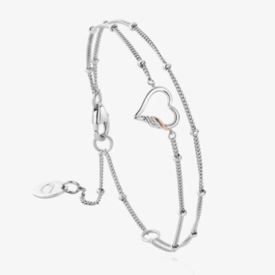 Clogau Past Present Future Silver Heart Double Chain Bracelet 3SPPF0645