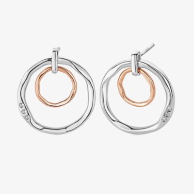 Clogau Ripples Double Hoop White Topaz Drop Earrings 3SRPP0208