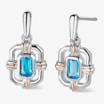 Clogau Silver & 9ct Rose Gold Enchanted Gateways Swiss Blue Topaz Dropper Earrings 3SEGW0731
