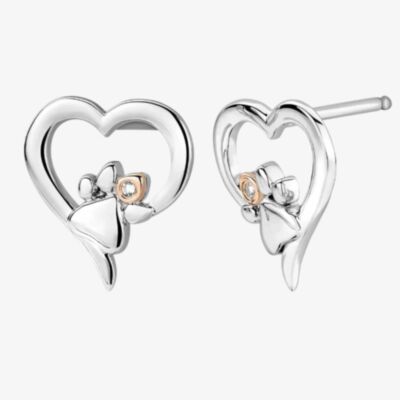 Clogau Ladies Sterling Silver Paw Print Heart Topaz Stud Earrings 3SPMH854