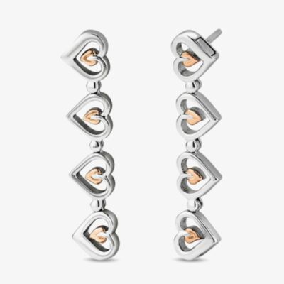 Clogau Tree Of Life Silver Heart Drop Stud Earrings 3SHEA884