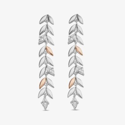 Clogau Royal Sterling Silver & Swarovski Crystal Leaf Drop Stud Earrings 3SROY1444