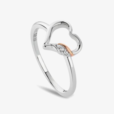 Clogau Past Present Future Silver White Topaz Heart Ring 3SPPF0801