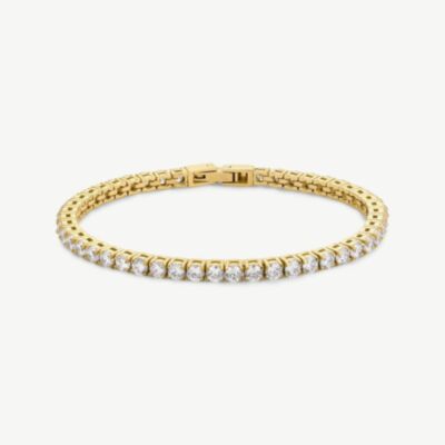 D.Louise Yellow Gold Tone Plated Stainless Steel Crystal Luxe Tennis Bracelet SKB-027