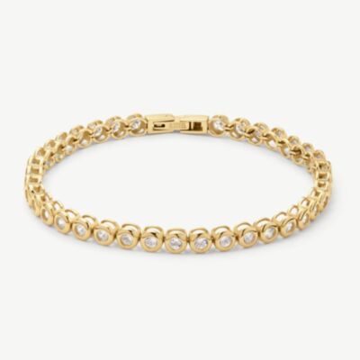 D.Louise Yellow Gold Tone Stainless Steel Bezel Set Tennis Bracelet SKB-055