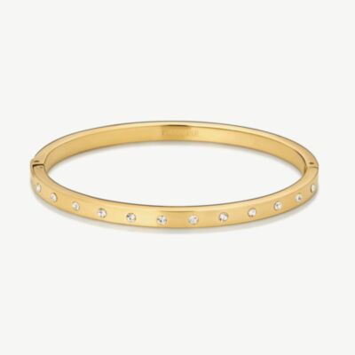 D.Louise Yellow Gold Tone Plated Stainless Steel Crystal Eternity S/M Bangle YBB-017-01
