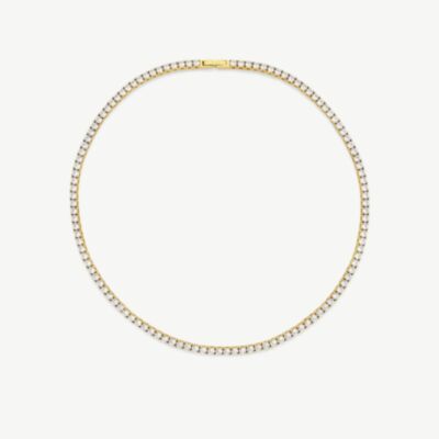 D.Louise Yellow Gold Tone Plated Stainless Steel Cubic Zirconia Tennis Necklace THN-36