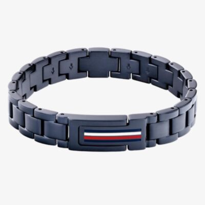 Tommy Hilfiger Mason Mens Stainless Steel Blue Tone Logo Bracelet 2790598