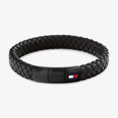 Tommy Hilfiger Black Clasp Braided Leather Bracelet 2790662