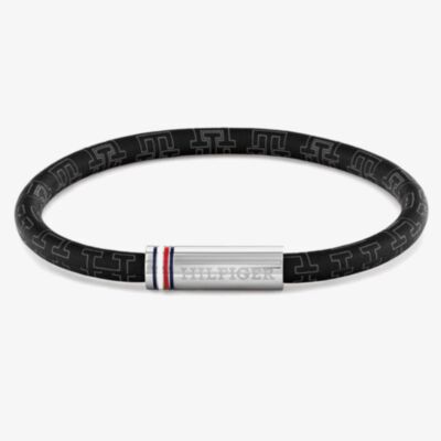 Tommy Hilfiger Printed Cord Black Leather 19cm Bracelet 2790704