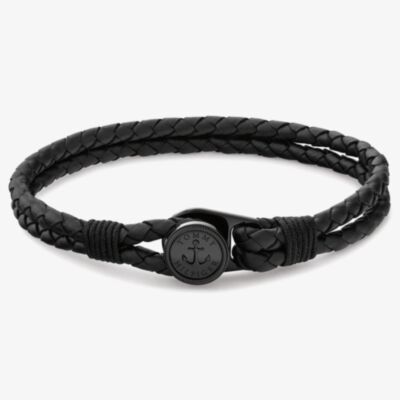 Tommy Hilfiger Nautical Black Double Braided Leather Bracelet 2790693