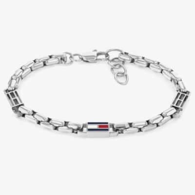 Tommy Hilfiger 3D Flag Metal Silver Tone Bracelet 2790674