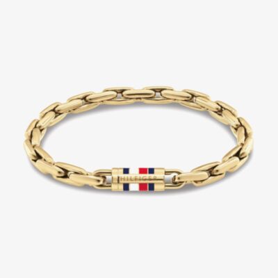 Tommy Hilfiger Yellow Gold Tone Plated Stainless Steel Rectangle Belcher Chain Bracelet 2790750