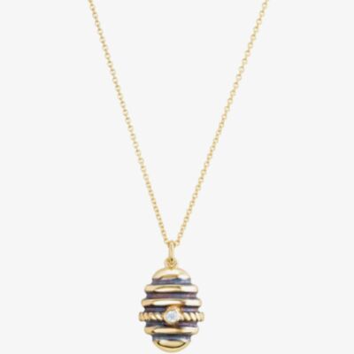 Yellow Gold Plated Black Rhodium Cubic Zirconia Bee Hive Pendant Necklace BTH3-SL-CZ YGP/BLK RHOD