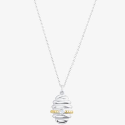 Sterling Silver & Yellow Gold Plated Cubic Zirconia Bee Hive Pendant Necklace BTH6-SL-CZ YGP