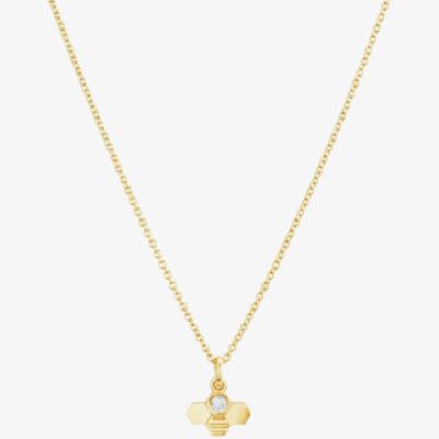 Yellow Gold Plated Cubic Zirconia Tiny Bee Pendant Necklace BP1-YGP-CZ