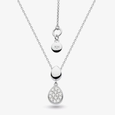 Kit Heath Sterling Silver Coast Pebbles Twin Droplet Pave Cubic Zirconia Necklace 90188CZ