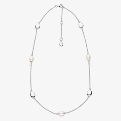 Kit Heath Sterling Silver Coast Pebble Pearl Station Necklace 90183FP