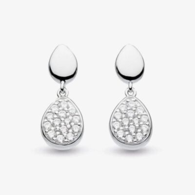 Kit Heath Sterling Silver Coast Pebble Glisten Cubic Zirconia Pave Drop Earrings 60188CZ