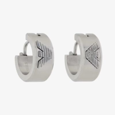 Emporio Armani Mens Stainless Steel Logo Hoop Earrings EGS3165040