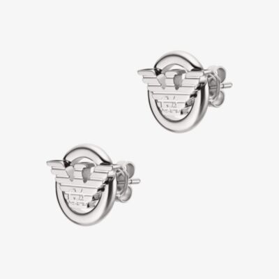 Emporio Armani Mens Stainless Steel Logo Stud Earrings EGS3238040