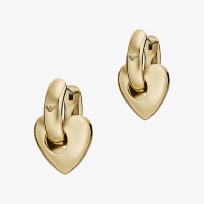 Emporio Armani Gold Tone Heart Pendant Hoop Earrings EGS3266710