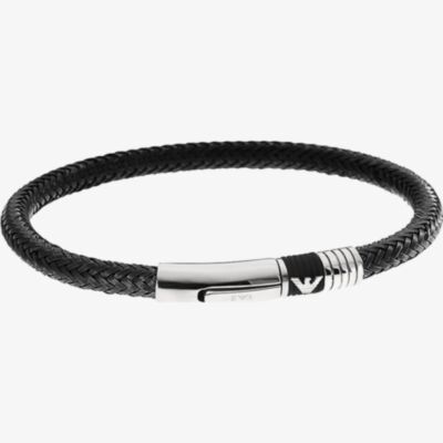 Emporio Armani Black Rope & Silver Logo Bracelet EGS1624001 (19CM)