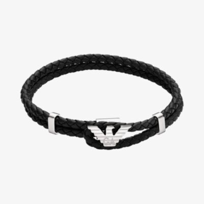 Emporio Armani Mens Braided Leather Logo Bracelet EGS3237040