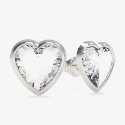 Guess With Love Silver Tone Heart Crystal Stud Earrings UBE70039