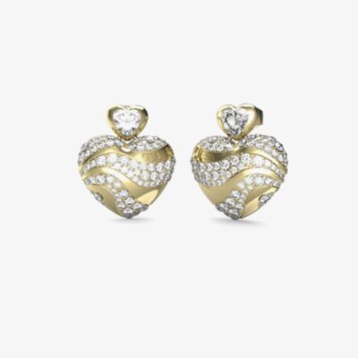 Guess In My Heart Gold Tone Crystal Heart Stud Dropper Earrings UBE04499YG