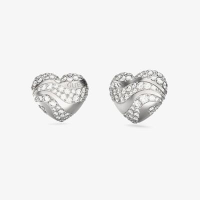 Guess In My Heart Crystal Heart Wave Stud Earrings UBE04504RH