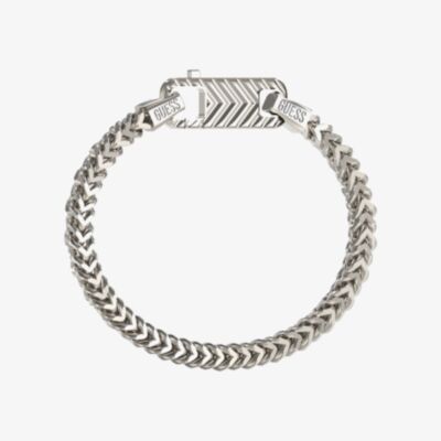 Guess Pitstop Silver Tone Textured Chain Bracelet UMB04438STL