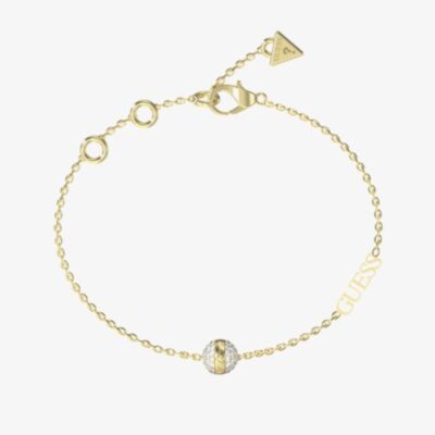 Guess Calypso Gold Tone Crystal Beaded Logo Bracelet UBB04456YGL