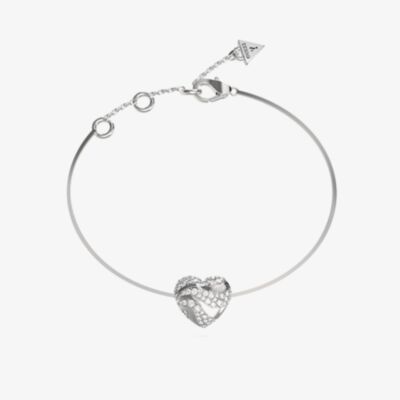 Guess In My Heart Silver Tone Crystal Wave Heart Bracelet UBB04502RHL