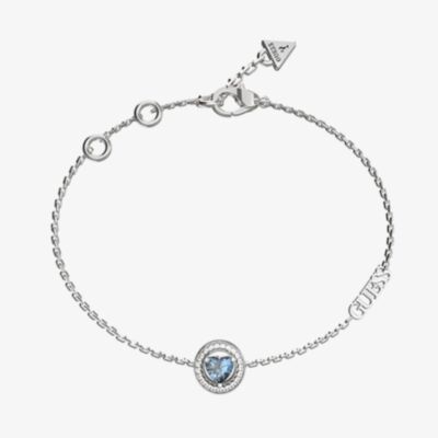 Guess Mama Non Mama Silver Tone Blue Crystal Heart Halo Bracelet UBB04668RHLSL