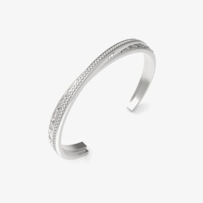 Guess Stylish Silver Tone Textured Cross Over Bangle UBB04584RHL
