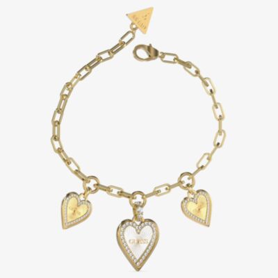 Guess Love Me Tender Three Heart Crystal Charm Bracelet UBB03235YGRHS