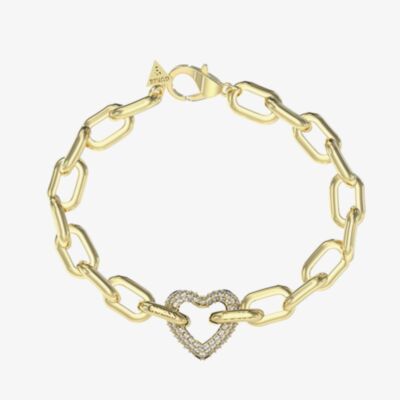 Guess Beloved Gold Crystal Heart Link Bracelet UBB05016YGL