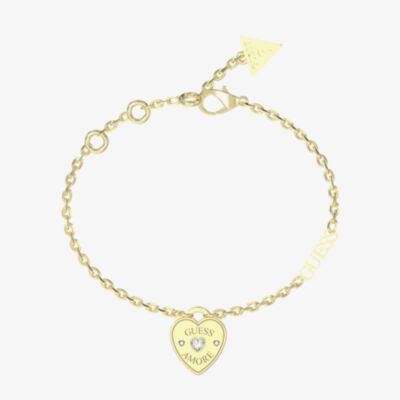 Guess Amore Gold Tone Crystal Heart Charm Bracelet UBB05057YGL