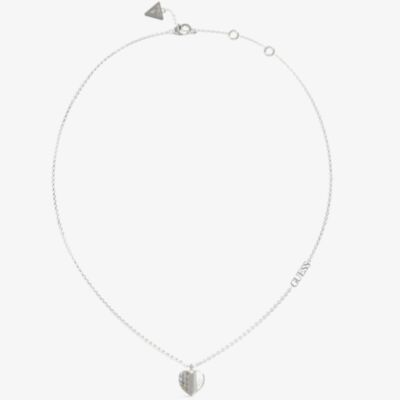 Guess Lovely Silver Tone Pave Crystal Heart Necklace UBN03035RH