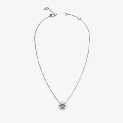 Guess Mama Non Mama Silver Tone Blue Crystal Heart Halo Necklace UBN04667RHLS