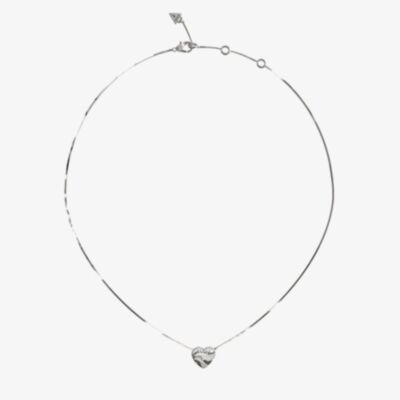 Guess In My Heart Silver Tone Crystal Wave Heart Snake Chain Necklace UBN04501RH