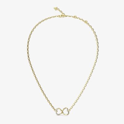 Guess Mon Amour Gold Tone Crystal Two Heart Link Necklace UBN04616YG