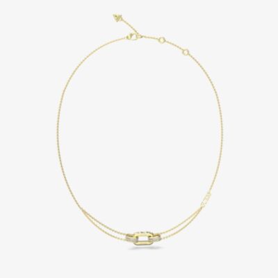Guess Stylish Gold Tone Crystal Double Link Chain Necklace UBN04580YG