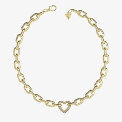 Guess Beloved Gold Tone Crystal Heart Necklace UBN05015YG