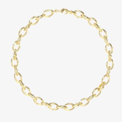 Guess Bamboo Gold Tone Crystal 18 Inch Link Necklace UBN05162YG