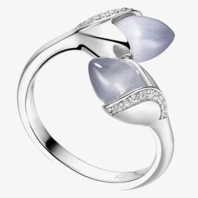 Fei Liu Magnolia Silver Double Grey Stone Ring MAG-925R-002-CEGY 
