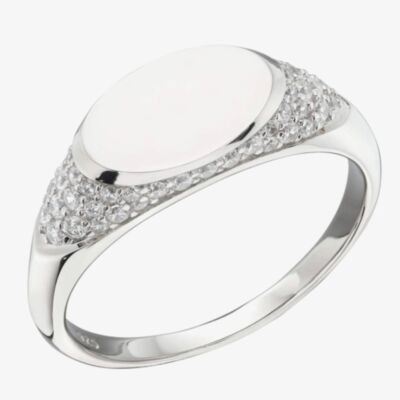 Fiorelli Silver Oval Cubic Zirconia Signet Ring R3798C
